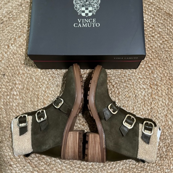 NWT Vince Camuto KLerica Leather Moto/Hiker Boot Olive / Natural Verona Sz 10 - Picture 3 of 8